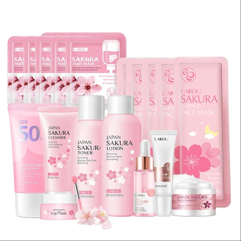 Skincare Routine - Japão sakura limpador facial coreano soro
